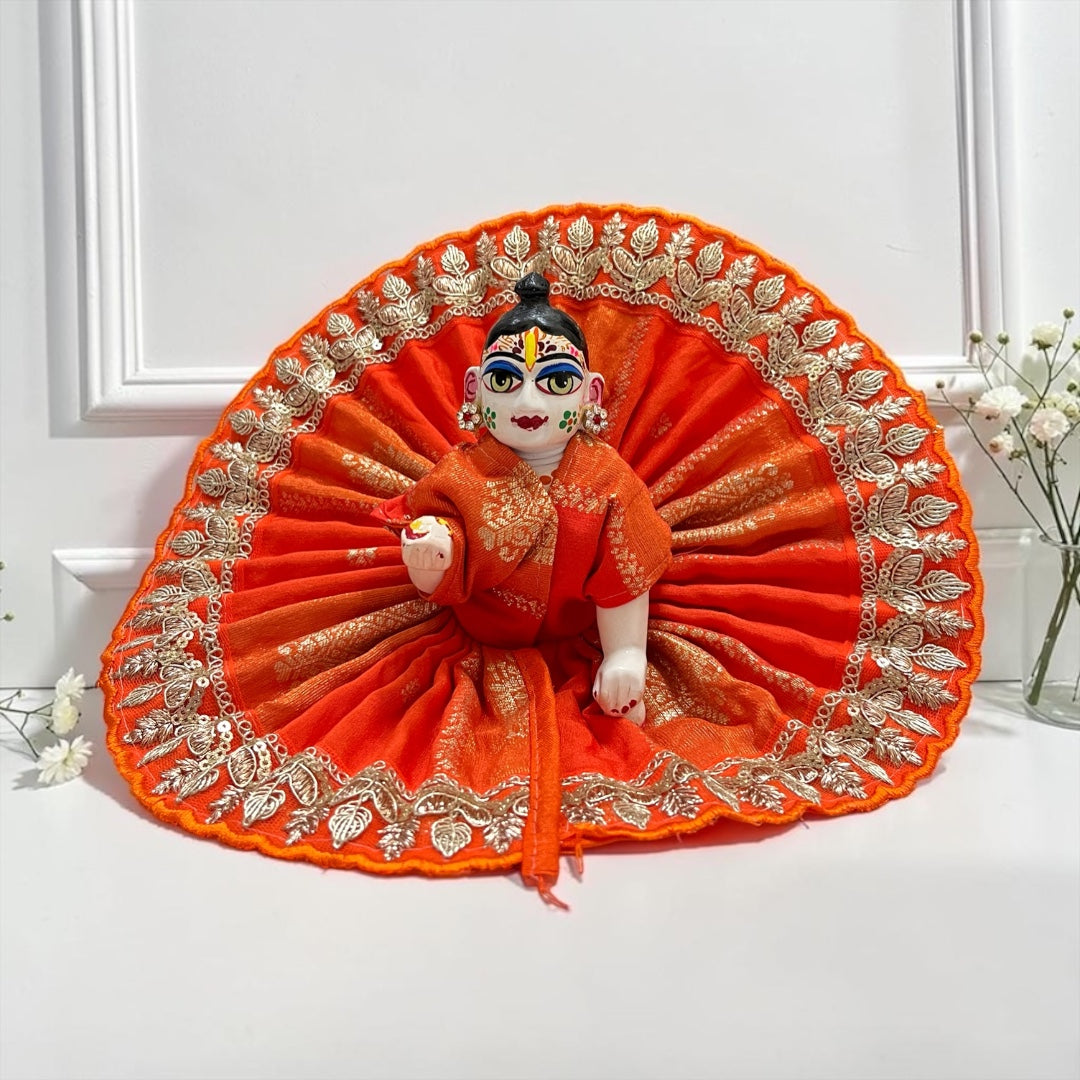 Premium Royal Silk Laddu Gopal Ji Poshak with Intricate Golden Leaf Lace (SP-168)