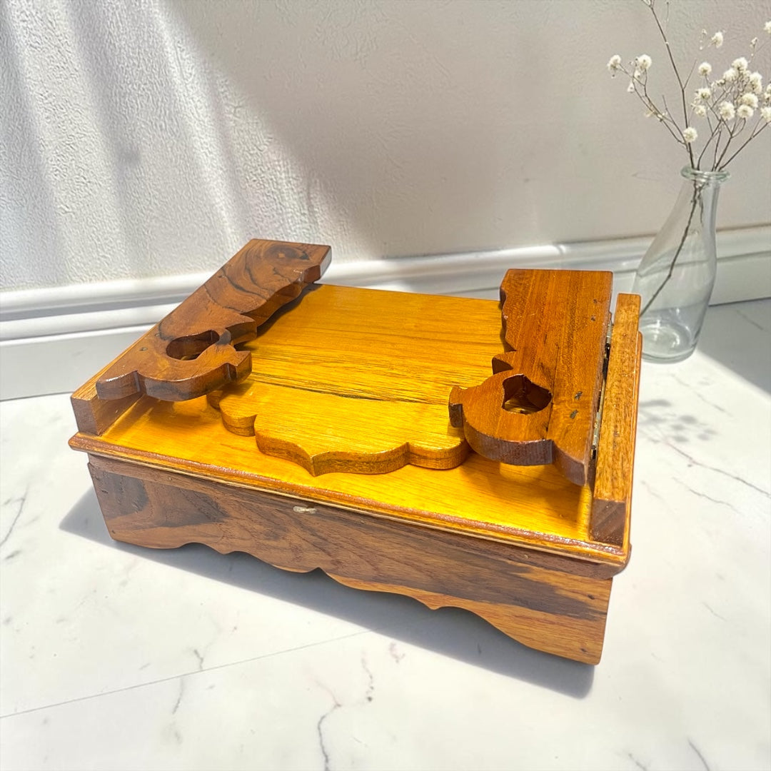 Deluxe Foldable Wooden Peacock Singhasan with Sliding Prasadam Tray