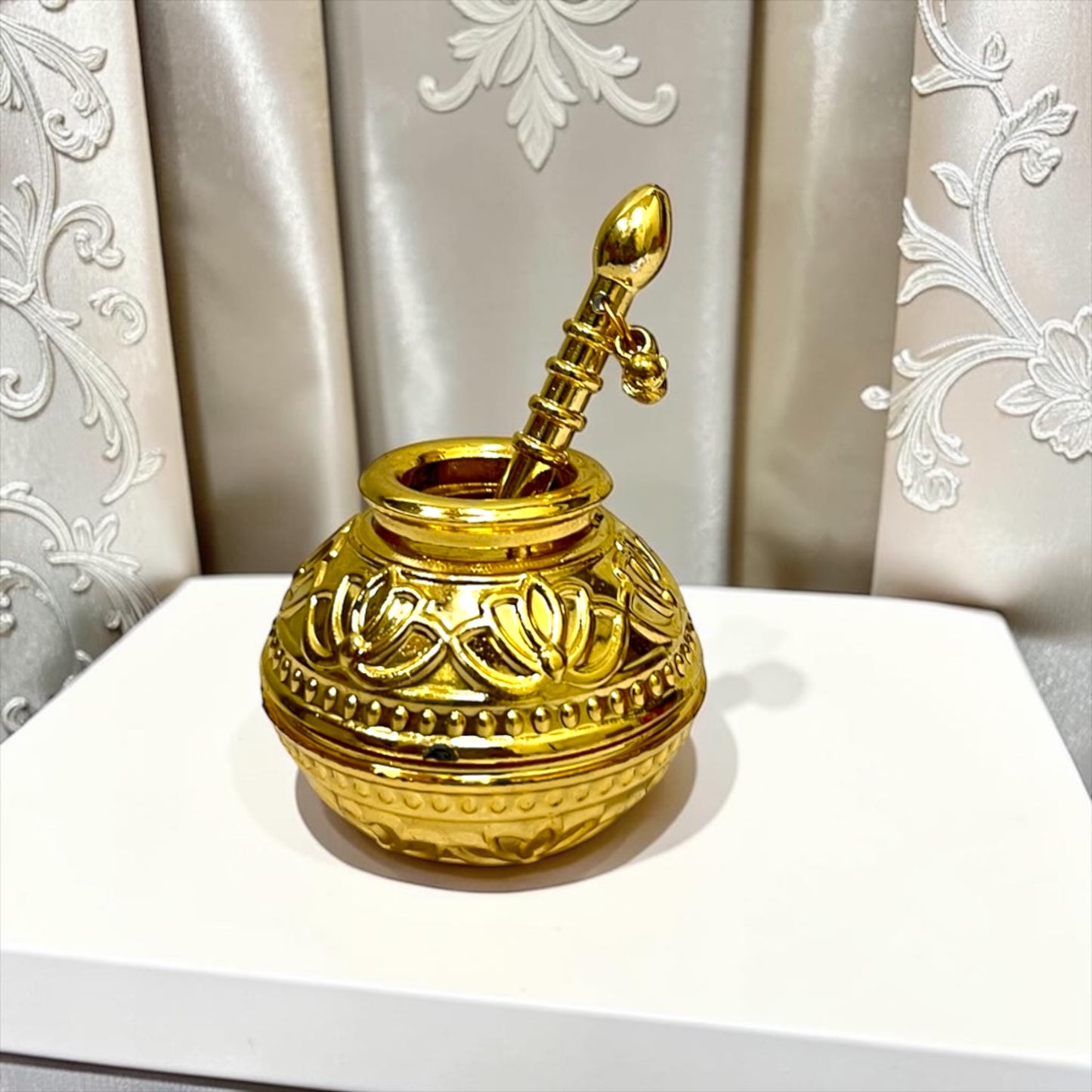 Divine Metallic Makhan Matki with Churning Rod & Ghungroo Latkan for Laddu Gopal Ji (SPC-635)