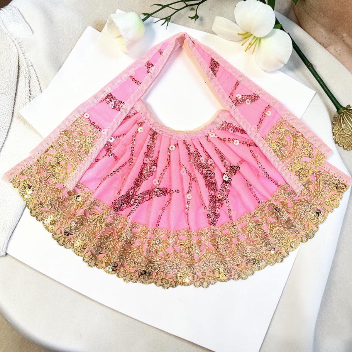 Radiant Sequin Line & Scalloped Net Lace Lehnga Patka (SP-167)