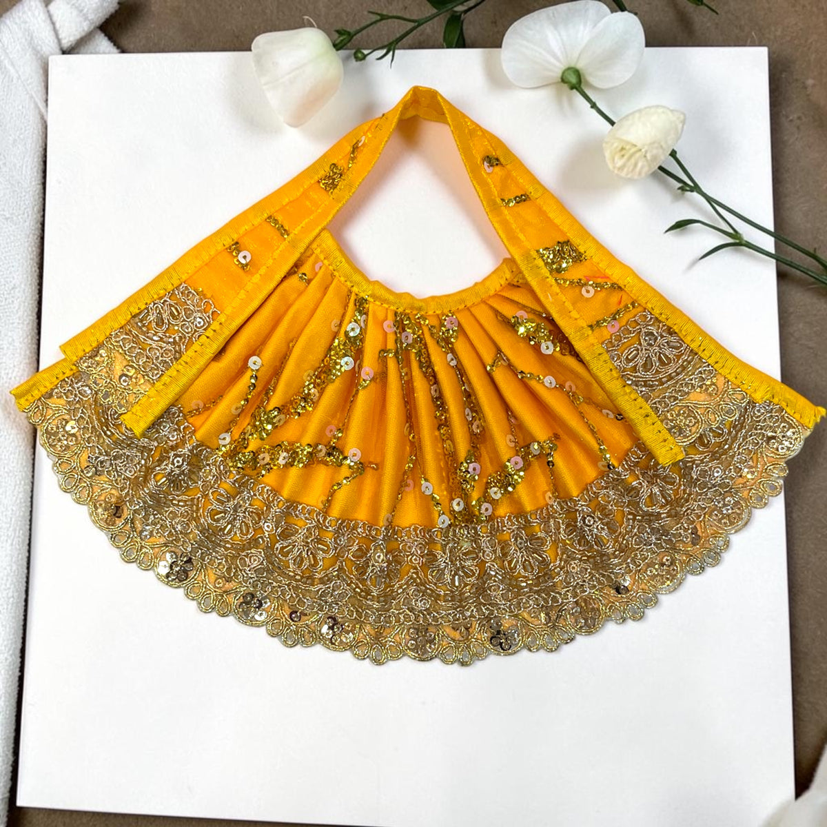 Radiant Sequin Line & Scalloped Net Lace Lehnga Patka (SP-167)