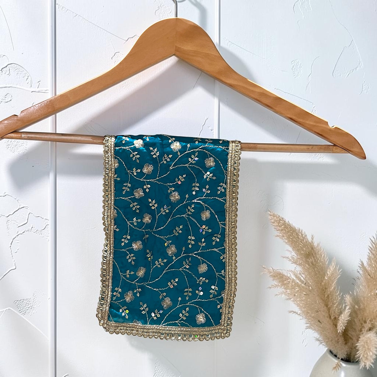 Premium Designer Mata Rani Chunni / Devi Durga Satin Silk Dupatta with Heavy Golden Zari & Sequin Jaal Work SP-I73