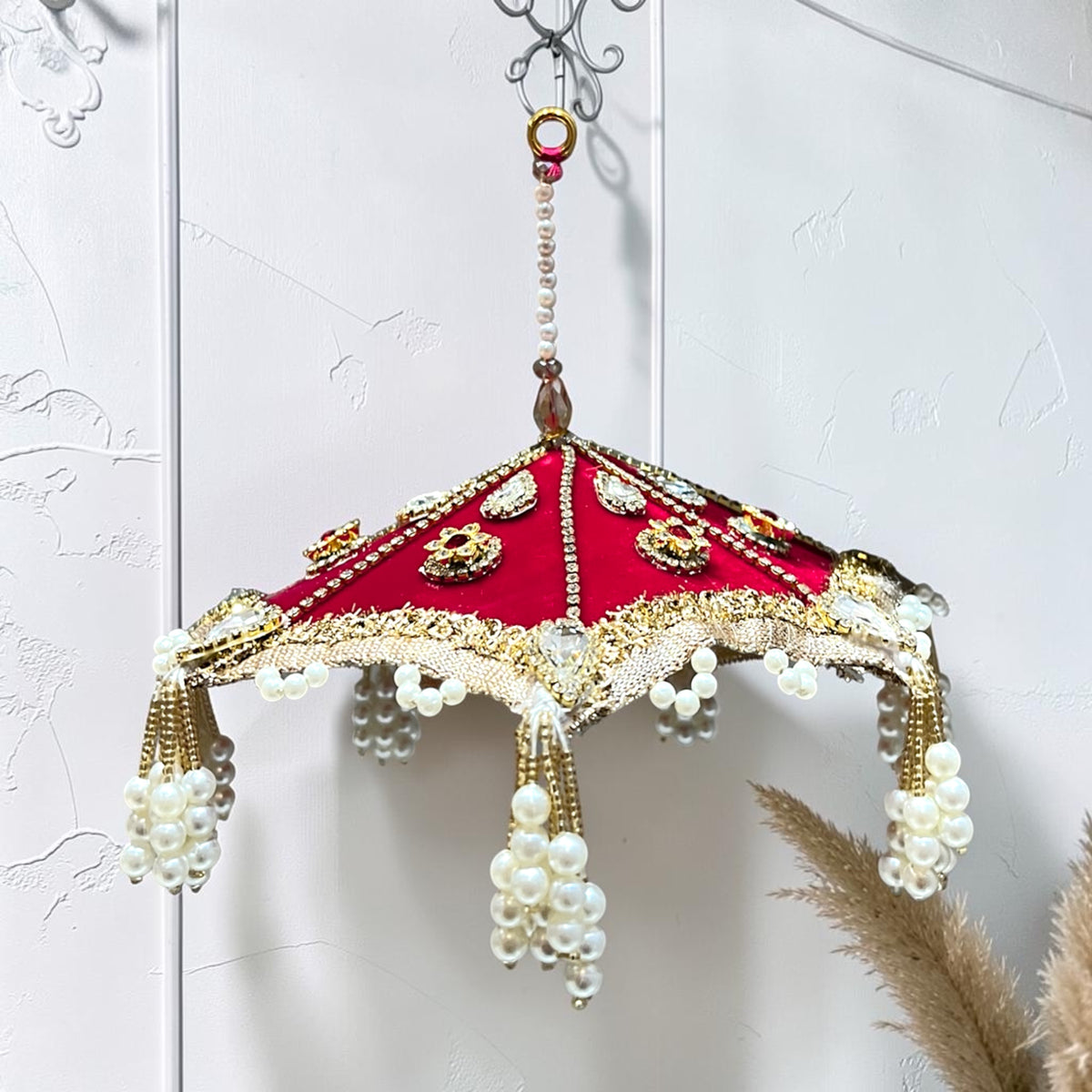 🌺 Royal Velvet Designer Divine Chatra SP-A05 (Deep Magenta & Red Golden Pearl) 🌺