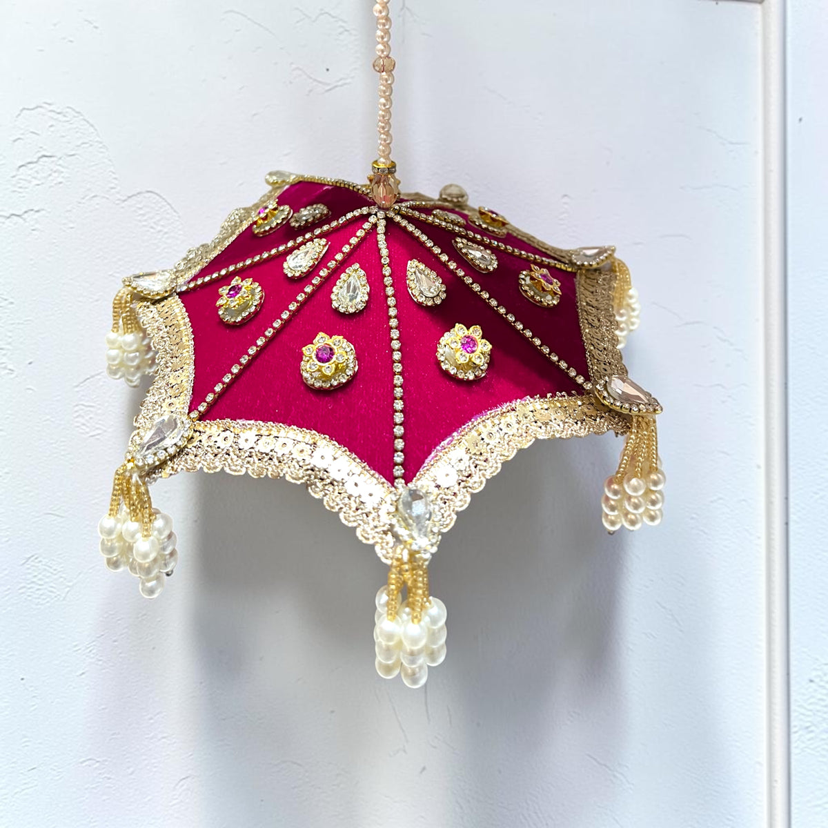🌺 Royal Velvet Designer Divine Chatra SP-A05 (Deep Magenta & Red Golden Pearl) 🌺