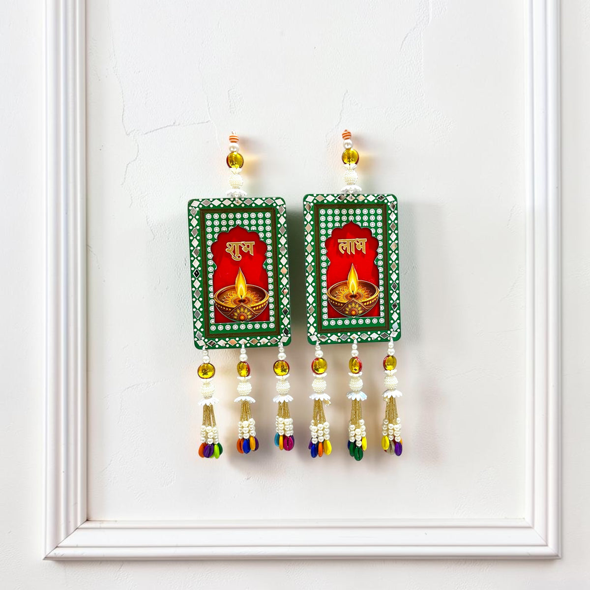 ✨ Royal Green & Red Shubh Labh Diya Door Hanging Pair (SP-DH7)