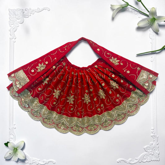 Shri Poshak Premium Sequins Floral Embroidery Lehnga Patka Dress for Mata Rani - Navratri Special (Code: SP-J08)