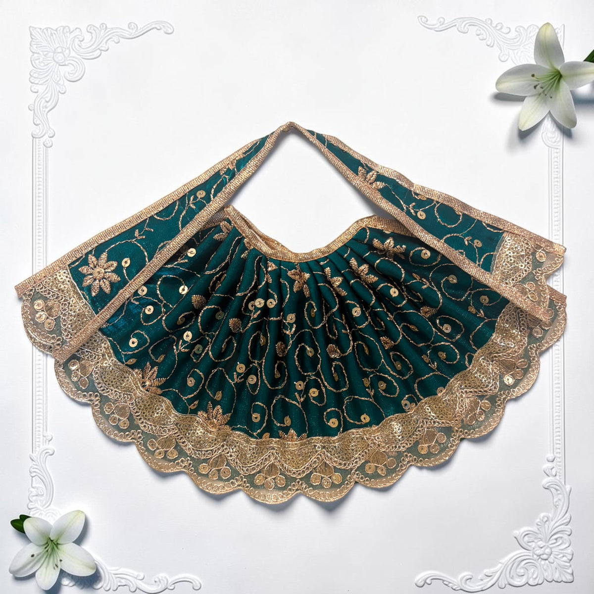 Shri Poshak Premium Sequins Floral Embroidery Lehnga Patka Dress for Mata Rani - Navratri Special (Code: SP-J08)