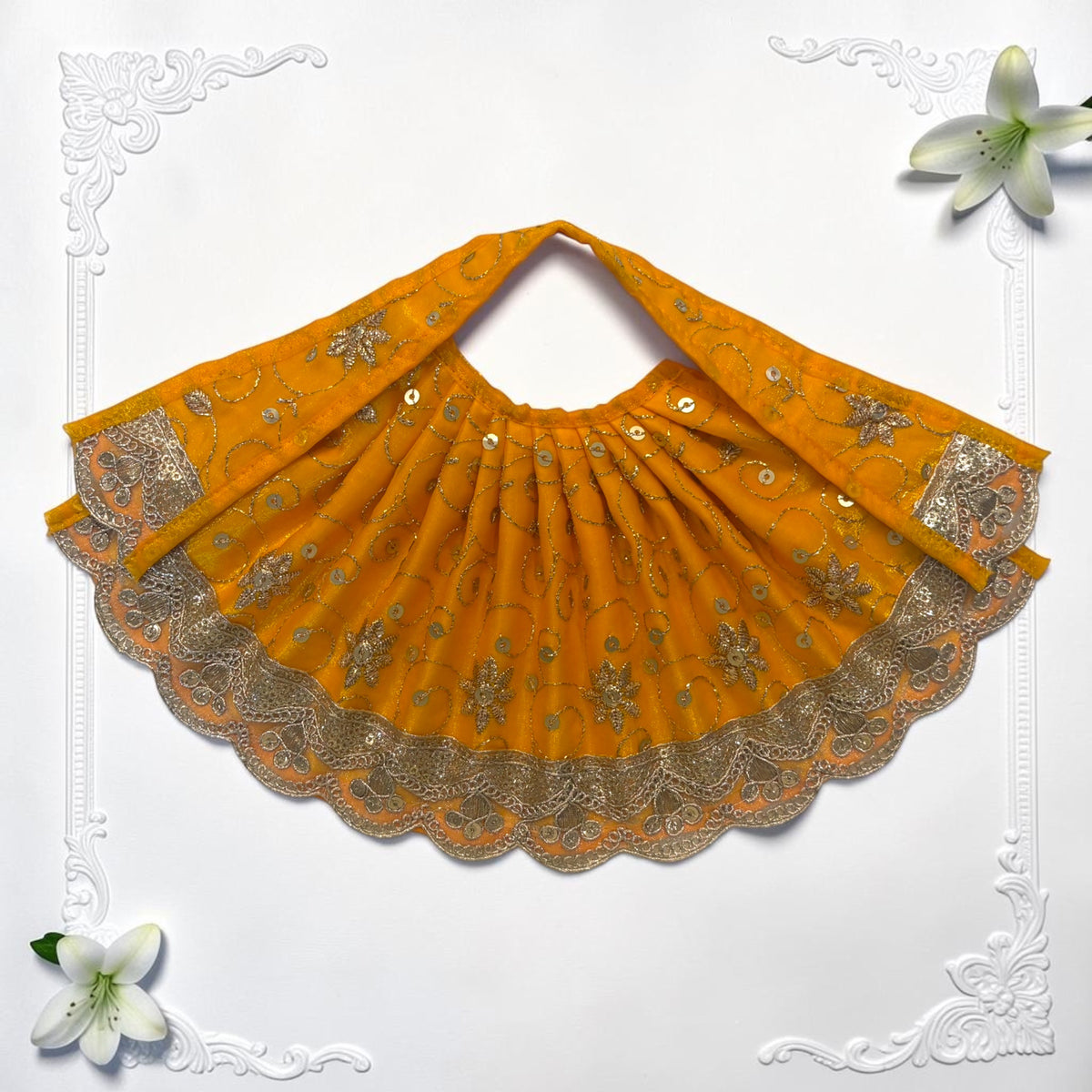 Shri Poshak Premium Sequins Floral Embroidery Lehnga Patka Dress for Mata Rani - Navratri Special (Code: SP-J08)