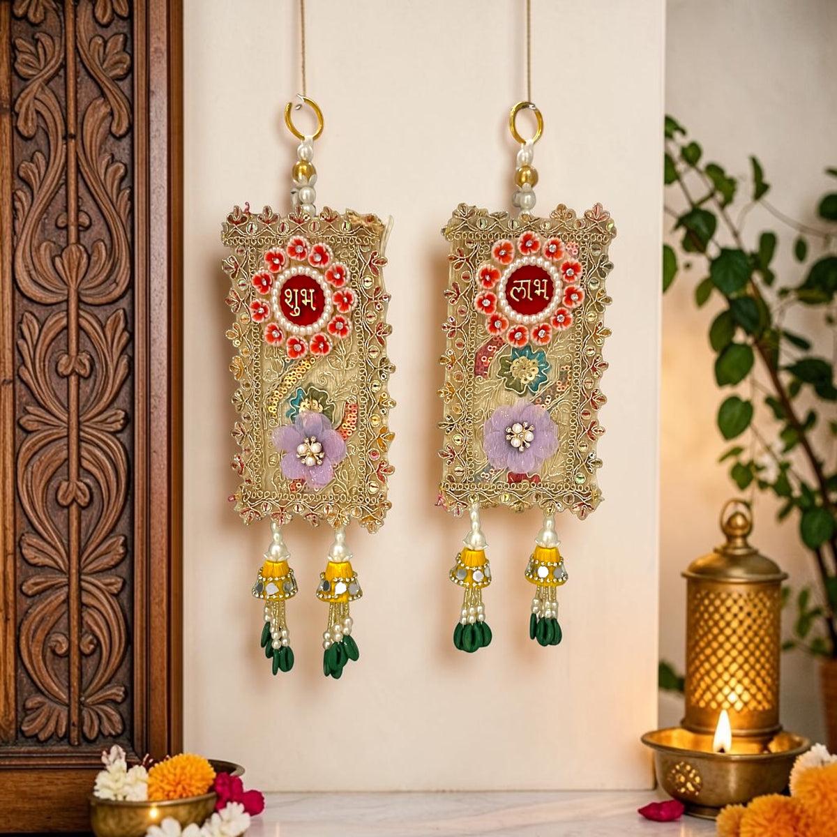 ✨ Handcrafted Jute Shubh Labh Door Hanging Pair (SP-DH4)