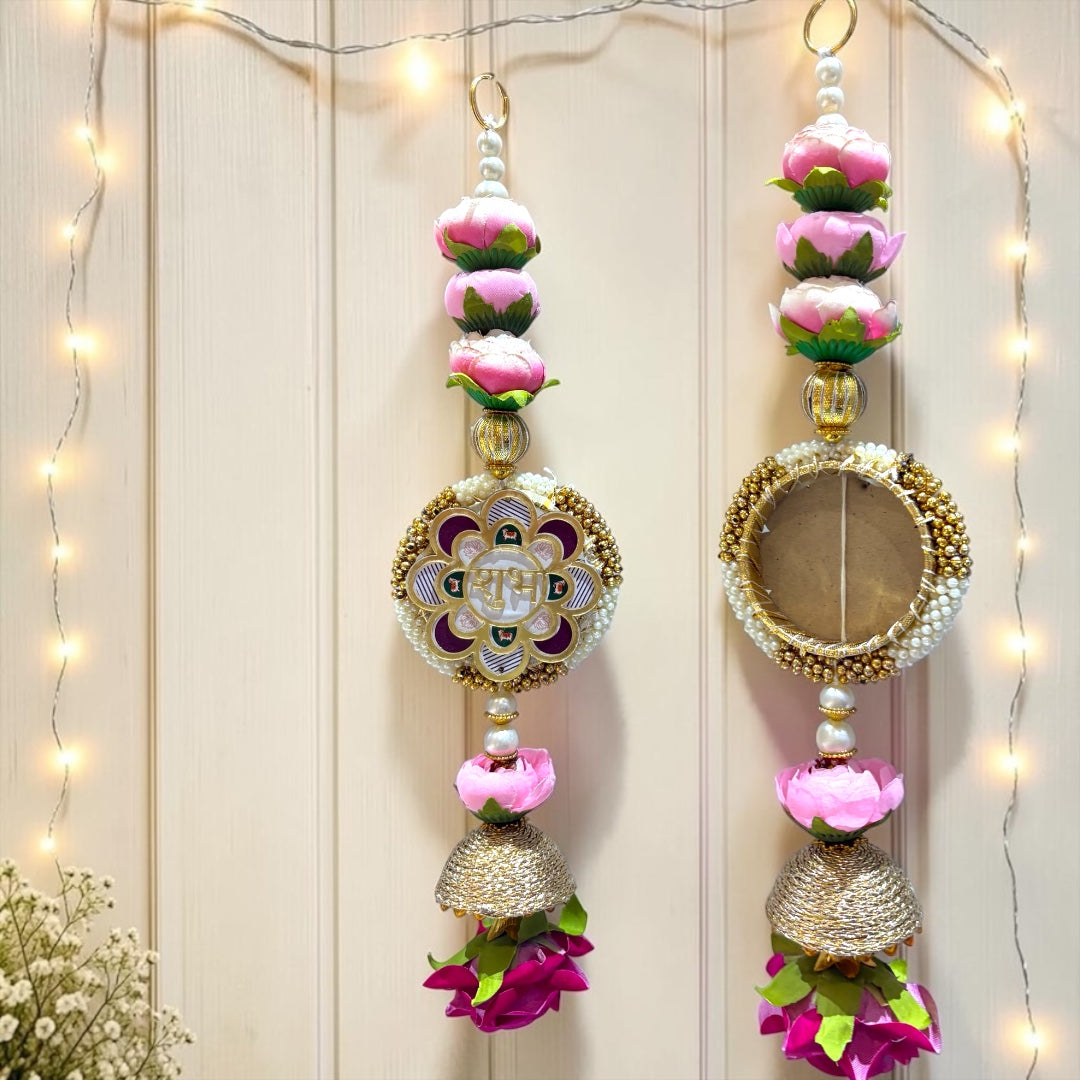 🪷 Designer Lotus Shubh Labh Medallion Door Side Hangings with Golden Jhumkis (Set of 2) | Code: SP-DH21