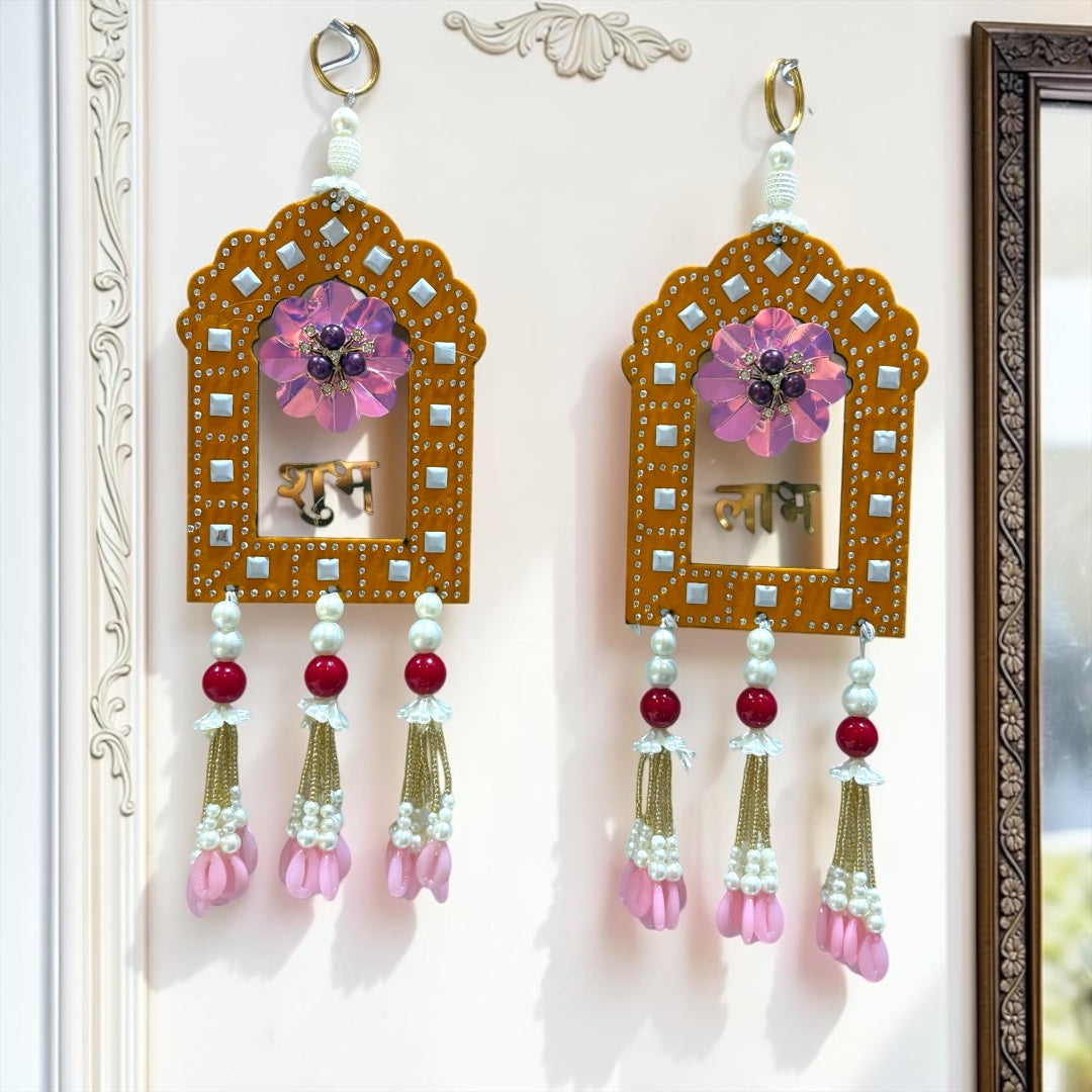 🪔 Royal Mustard Jharokha Shubh Labh Door Side Hangings (Set of 2) | Code: SP-DH5