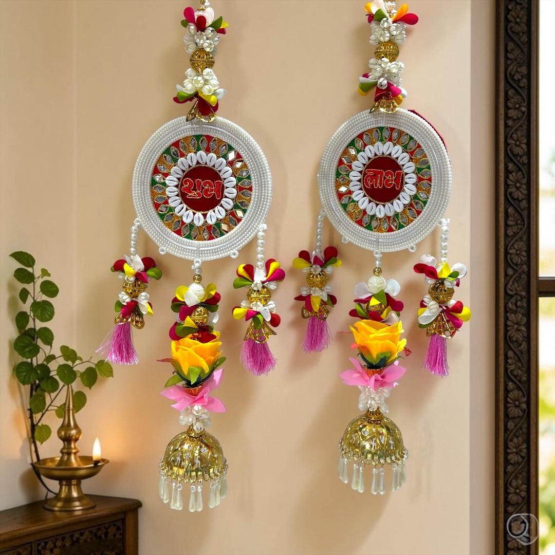 🪔 Shri Poshak Shubh Labh Floral Jhumki Decorative Door Hanging Set (SP-DH34)