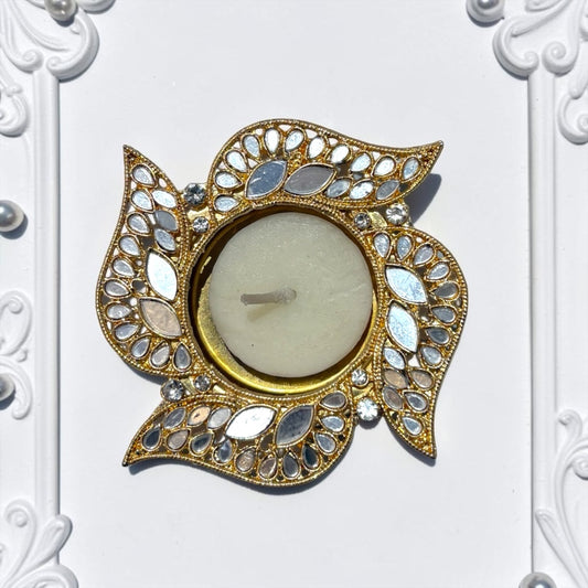 ✨ Royal 3" Golden Swirl Kundan & Mirror Studded Tealight Deepak - SP-DH41