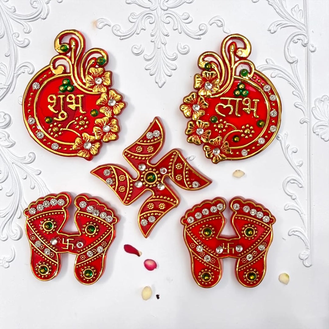 🪔 Handcrafted Shubh Labh, Swastik & Laxmi Charan Combo Set (2") - SP-DH46