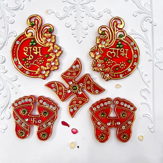 🪔 Handcrafted Shubh Labh, Swastik & Laxmi Charan Combo Set (2") - SP-DH46