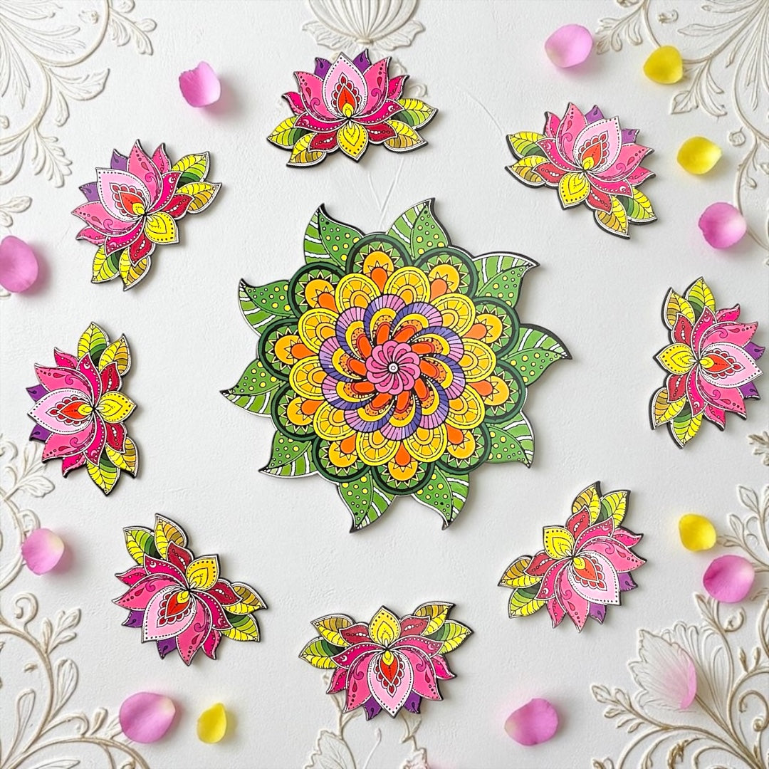 🪔 Elegant Pichwai Cow & Lotus MDF Rangoli Set (SP-DH37) - Reusable Festive Floor Decor