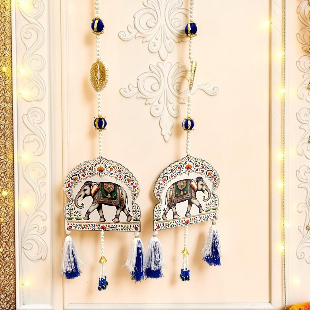 🐘 Royal Royal-Blue Elephant Pichwai Door Side Hangings (Set of 2) | Code: SP-DH15