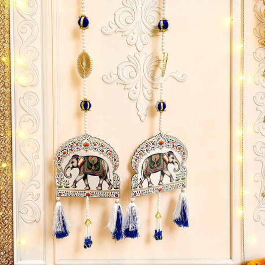 🐘 Royal Royal-Blue Elephant Pichwai Door Side Hangings (Set of 2) | Code: SP-DH15