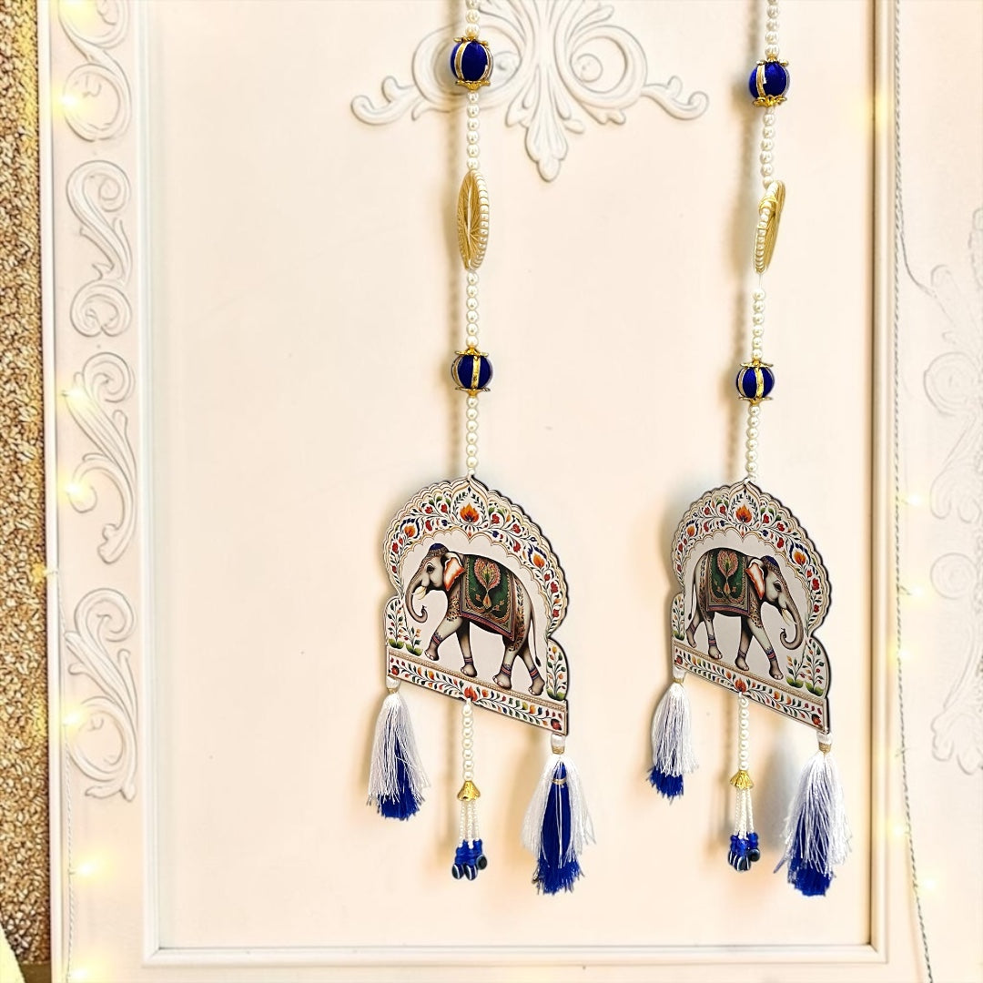 🐘 Royal Royal-Blue Elephant Pichwai Door Side Hangings (Set of 2) | Code: SP-DH15