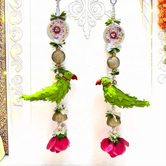 🦜 Shri Poshak Vibrant Handcrafted Parrot & Rose Decorative Door Hanging Set (SP-DH30)
