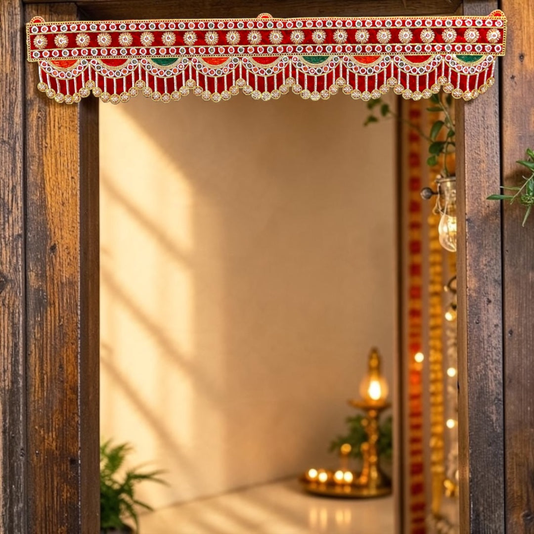Premium Royal Red Velvet Decorative Door Hanging Toran (SP-SPT-54) – 38.5 Inches