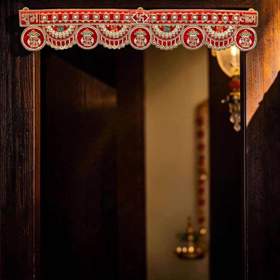 ✨ Shri Poshak Traditional Velvet Shubh Labh & Kalash Door Hanging Toran (SP-SPT-51) – 38" x 7" Inches ✨