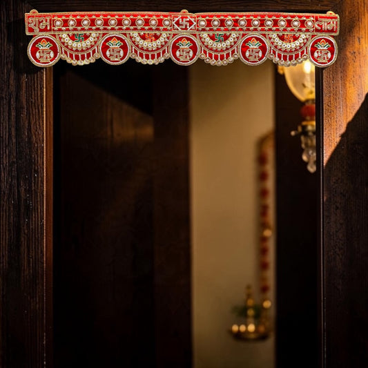✨ Shri Poshak Traditional Velvet Shubh Labh & Kalash Door Hanging Toran (SP-SPT-51) – 38" x 7" Inches ✨