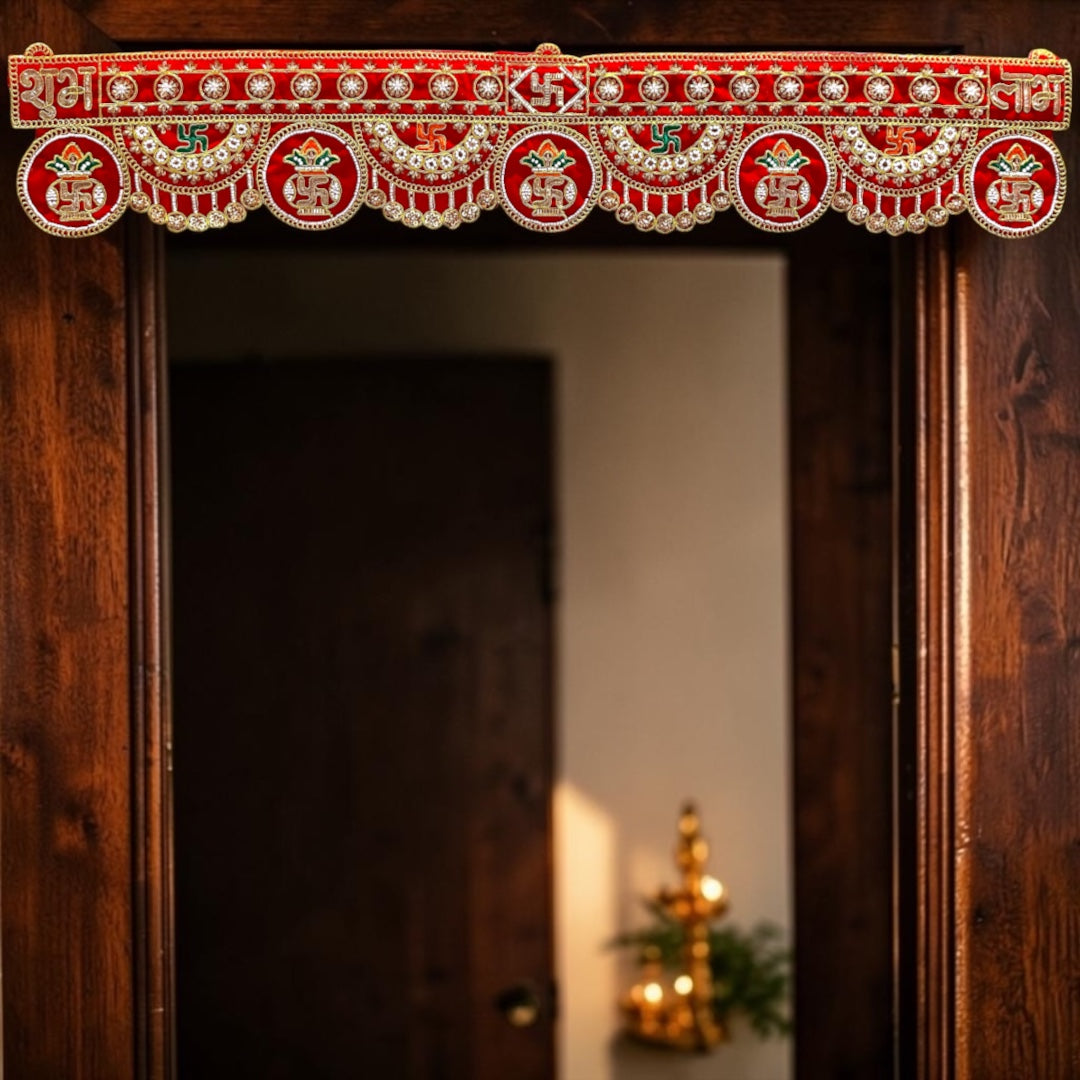 ✨ Shri Poshak Traditional Velvet Shubh Labh & Kalash Door Hanging Toran (SP-SPT-51) – 38" x 7" Inches ✨