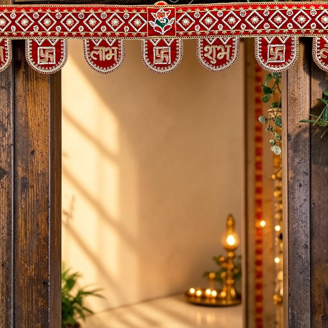 🐘 Shri Poshak Royal Velvet Ganesh Ji & Swastik Shubh Labh Door Toran (SP-SPT-53) – 38" x 7" Inches ✨