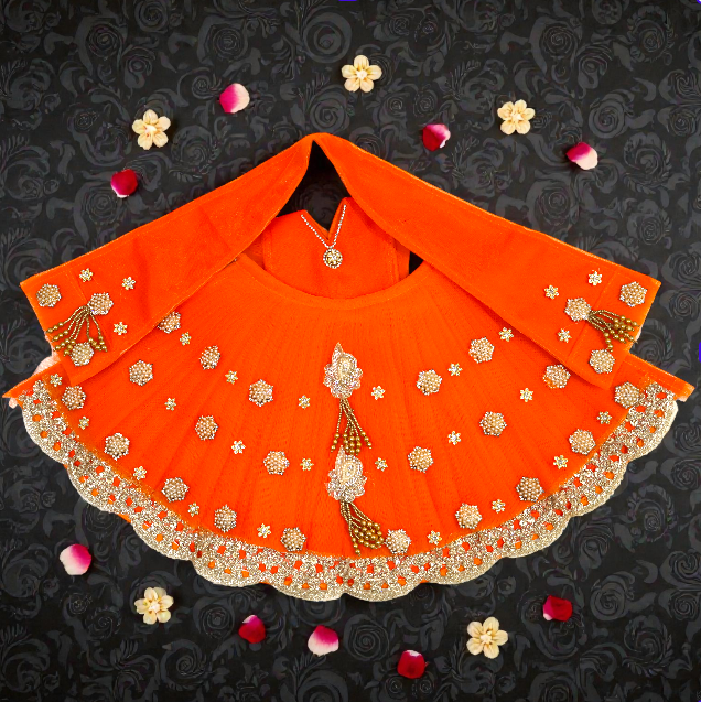 The Ultimate Neon Orange Zardosi 3-Piece Lehanga & Patka Set  for Mata Rani SP-I02