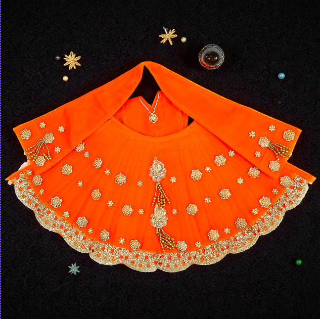 The Ultimate Neon Orange Zardosi 3-Piece Lehanga & Patka Set  for Mata Rani SP-I02