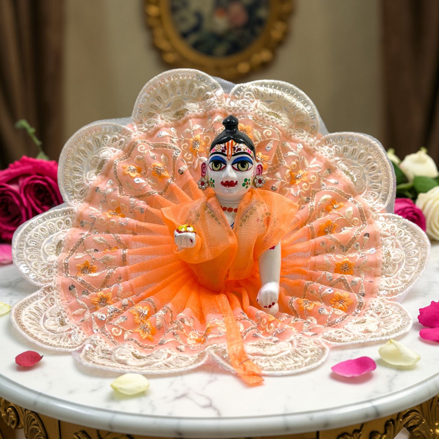 ✨ Royal Summer Laddu Gopal Ji Breathable Net Poshak with Scalloped Pearl Border SP-H69✨