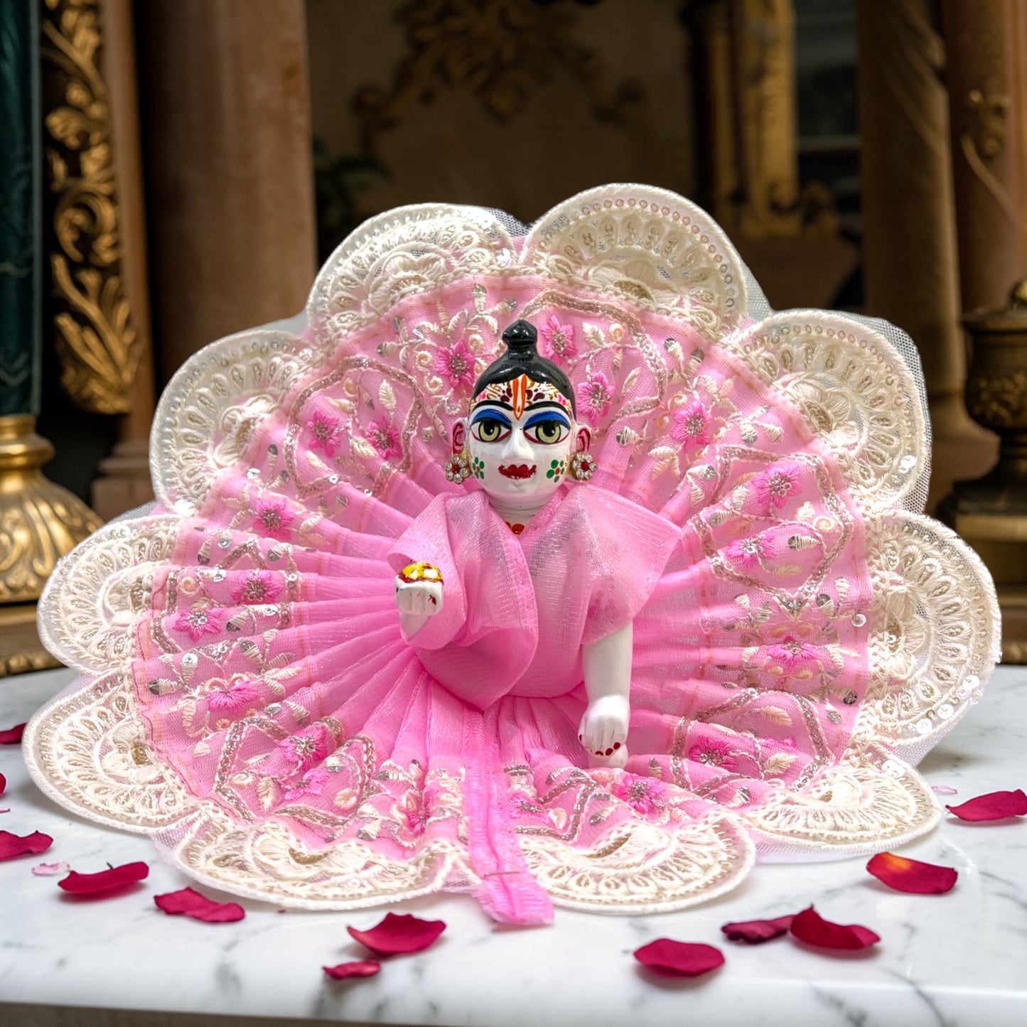 ✨ Royal Summer Laddu Gopal Ji Breathable Net Poshak with Scalloped Pearl Border SP-H69✨