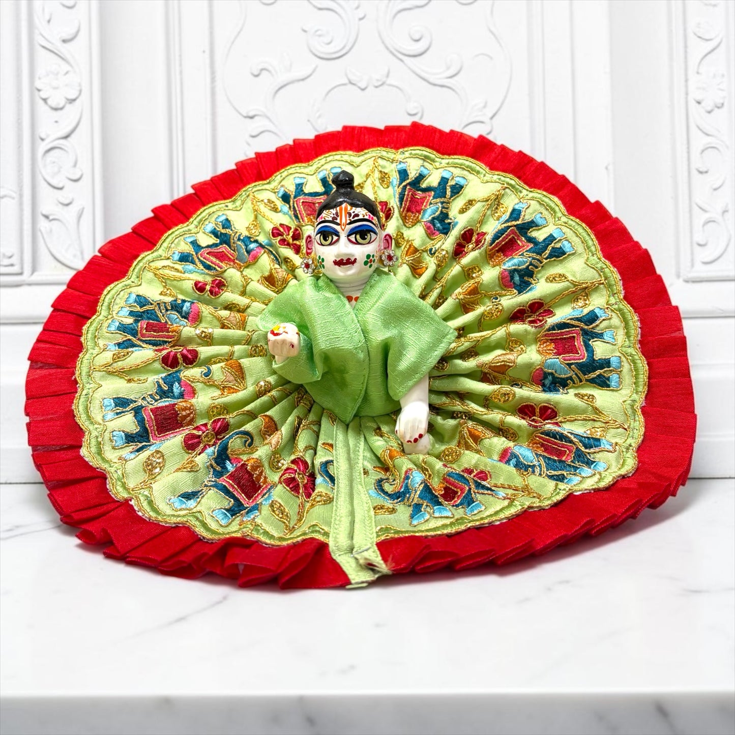 Shri Poshak Premium Royal Elephant Embroidered Laddu Gopal Ji Poshak with Grand Frill Border - SP-I60
