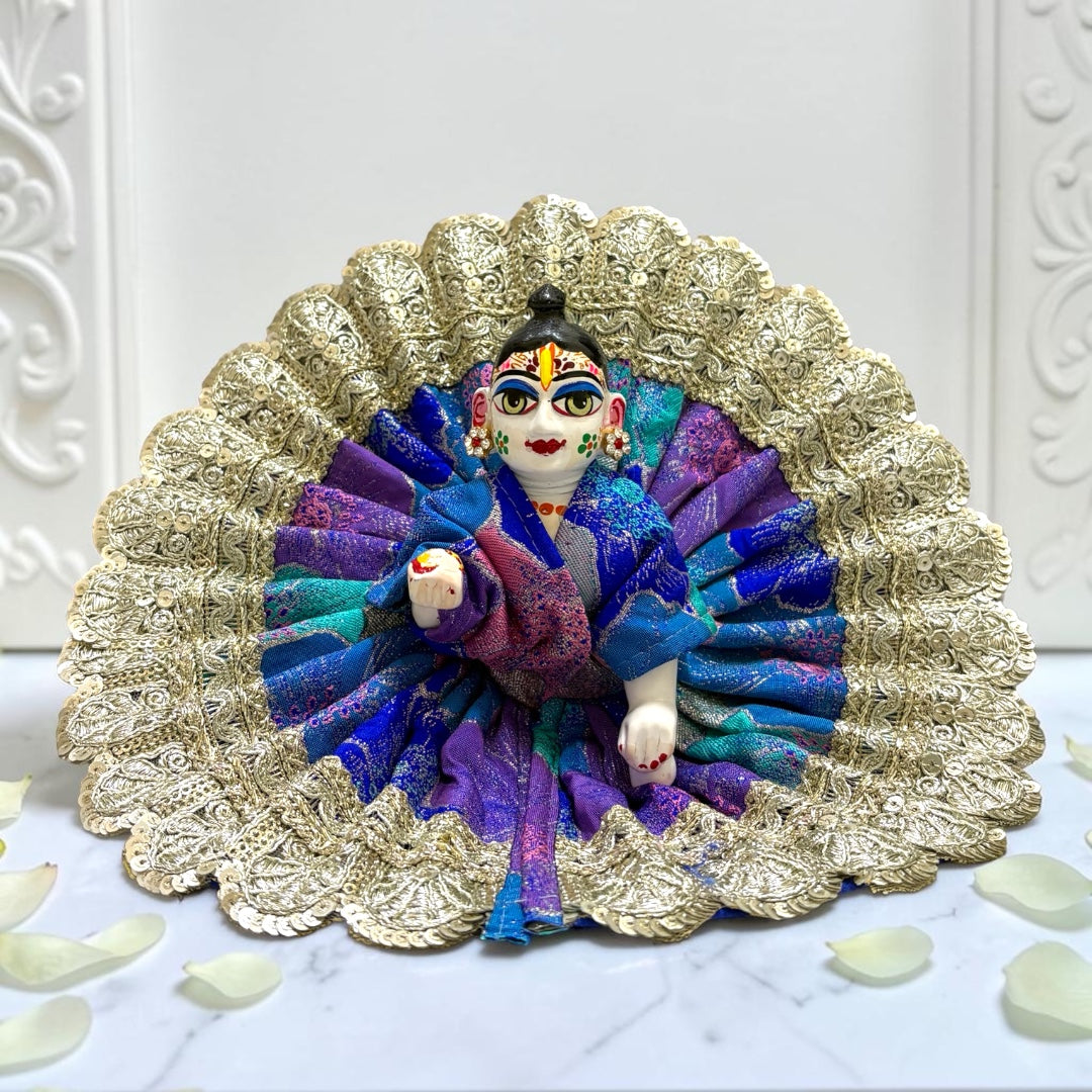 Shri Poshak Premium Multi-Color Silk Brocade Laddu Gopal Ji Dress with Heavy Gold Sequined Border SP-177