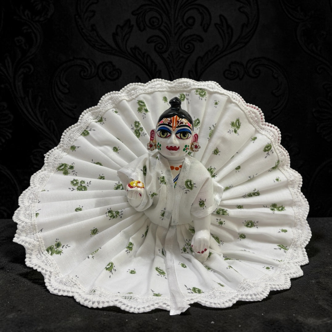 Premium White Lace "Bina Astar" Laddu Gopal Ji Poshak 2898