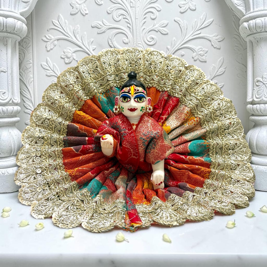Shri Poshak Premium Multi-Color Silk Brocade Laddu Gopal Ji Dress with Heavy Gold Sequined Border SP-177