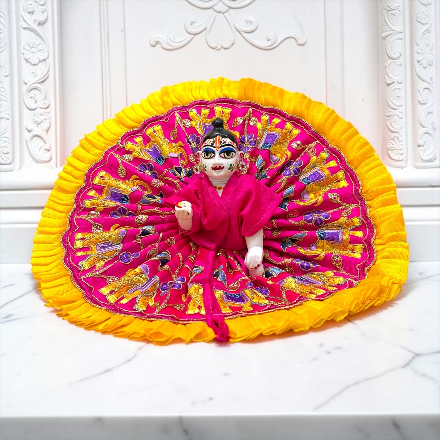 Shri Poshak Premium Royal Elephant Embroidered Laddu Gopal Ji Poshak with Grand Frill Border - SP-I60