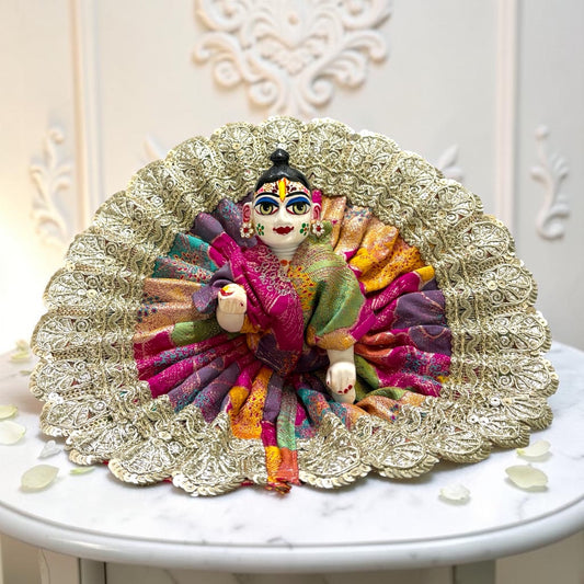 Shri Poshak Premium Multi-Color Silk Brocade Laddu Gopal Ji Dress with Heavy Gold Sequined Border SP-177