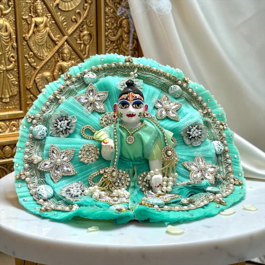 Premium Mint-Green Janmashtami Special Laddu Gopal Ji Heavy Poshak (Model: SP-I16) | Luxurious Stone & Pearl Handwork