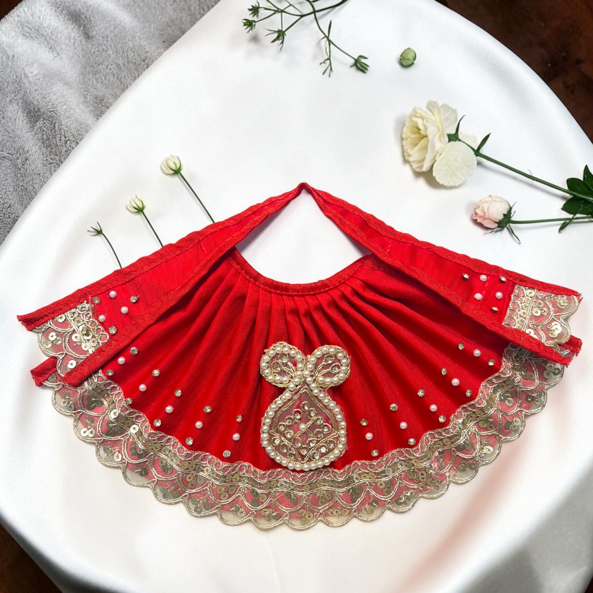 Shri Poshak Premium Navratri Special Mata Rani Lehnga Patka Set (SP-J29) – Designer Heavy Pearl Lace Work Dress