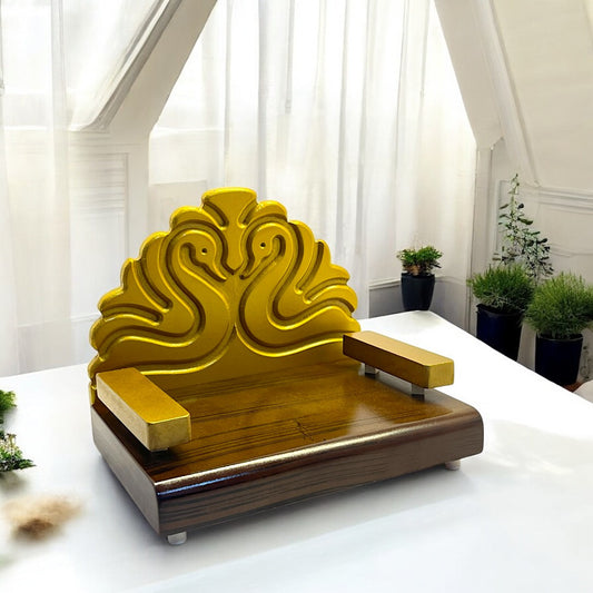 Elegant Mor Design Wooden Singhasan for Deity Idols
