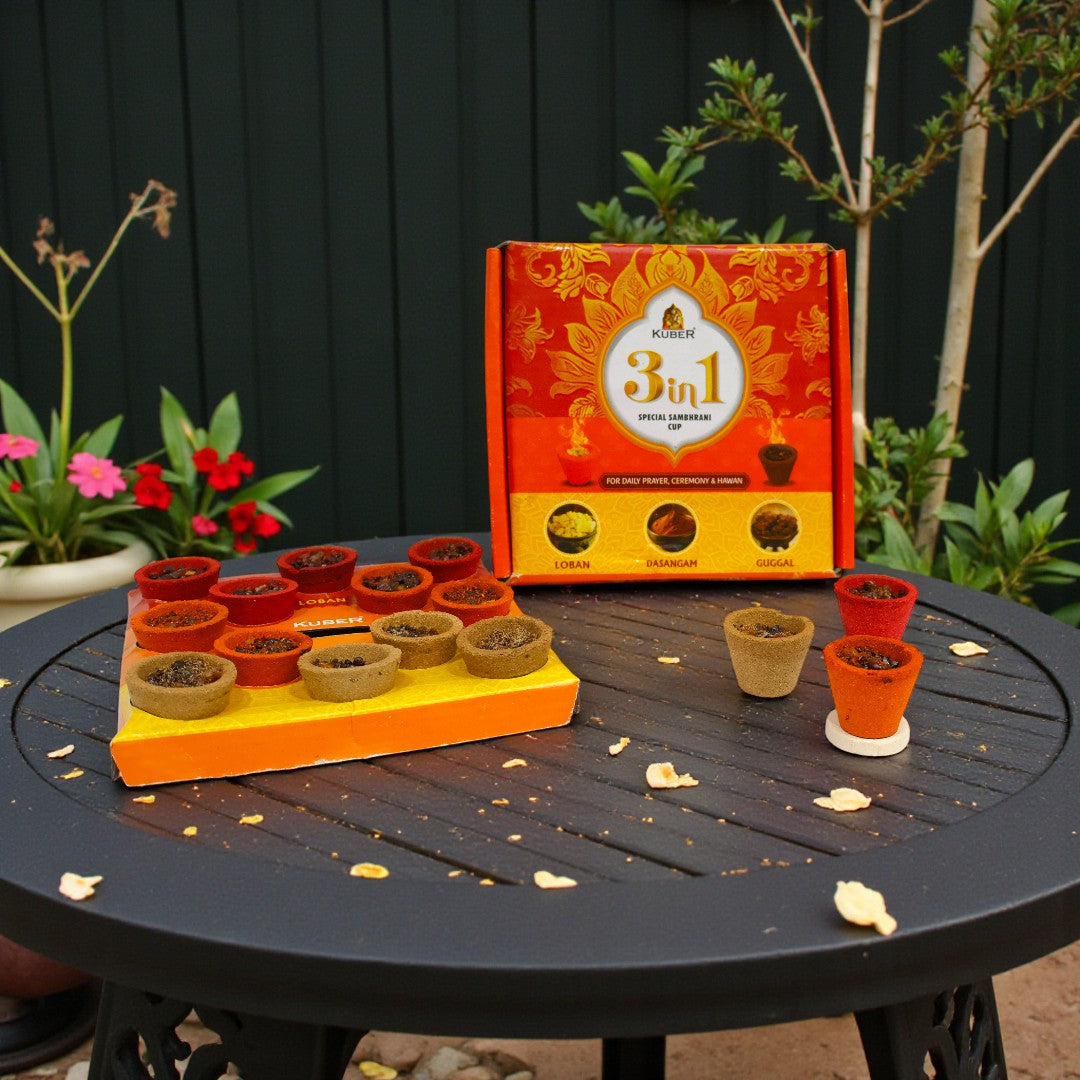 Kuber 3-in-1 Special Sambrani Cup Trio of Sacred Fragrance