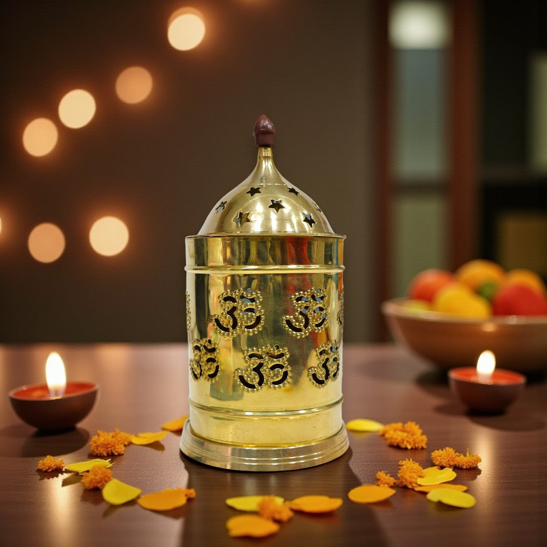 Pital Covered Diya with Om (ॐ) Design