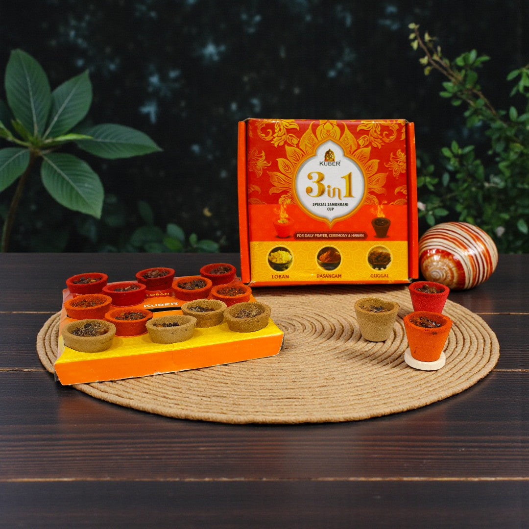 Kuber 3-in-1 Special Sambrani Cup Trio of Sacred Fragrance