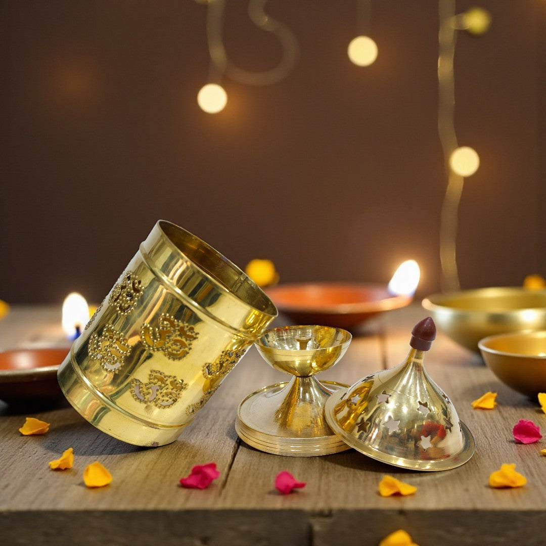 Pital Covered Diya with Om (ॐ) Design