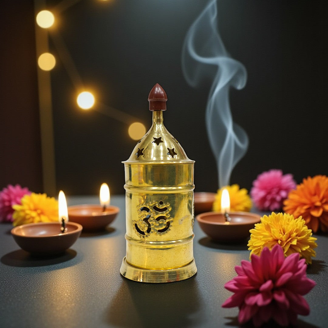 Pital Covered Diya with Om (ॐ) Design