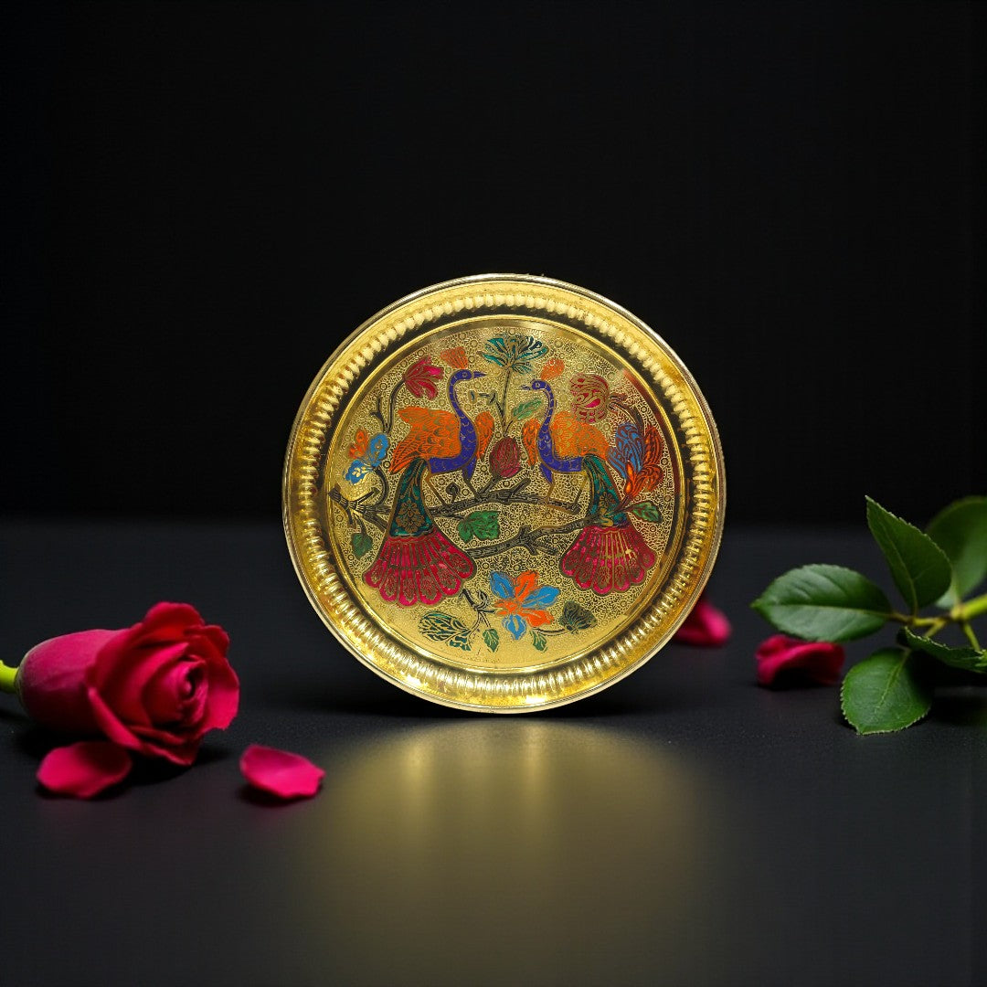 🦚 Exquisite Peacock Meenakari Pital Bhog Thali