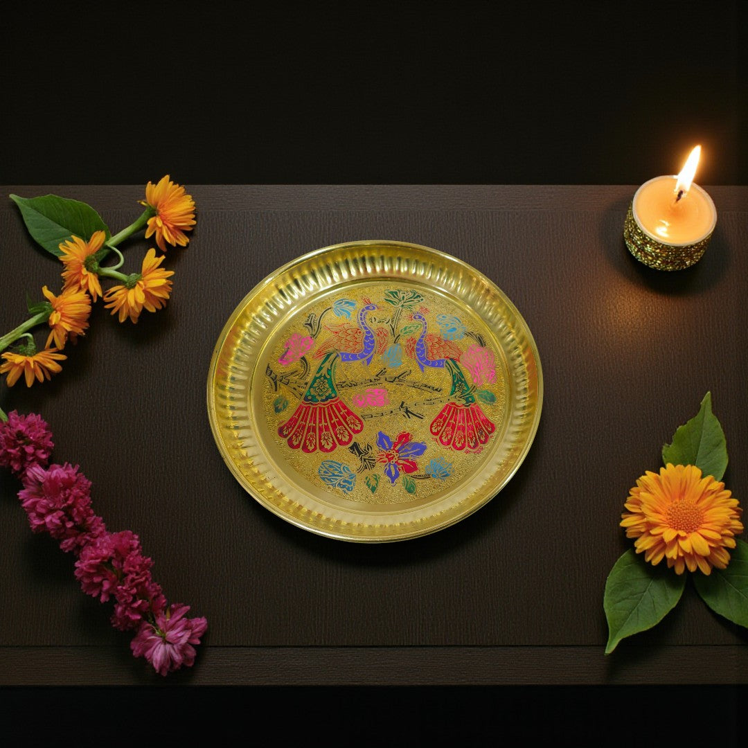 🦚 Exquisite Peacock Meenakari Pital Bhog Thali